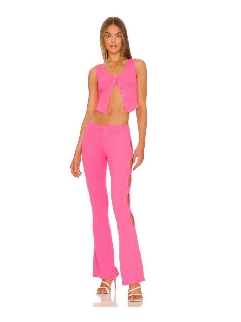 NWOT Camila Coelho Abby 90s Waist Coat Crop Top Matching Pant Set Hot Pink Y2k